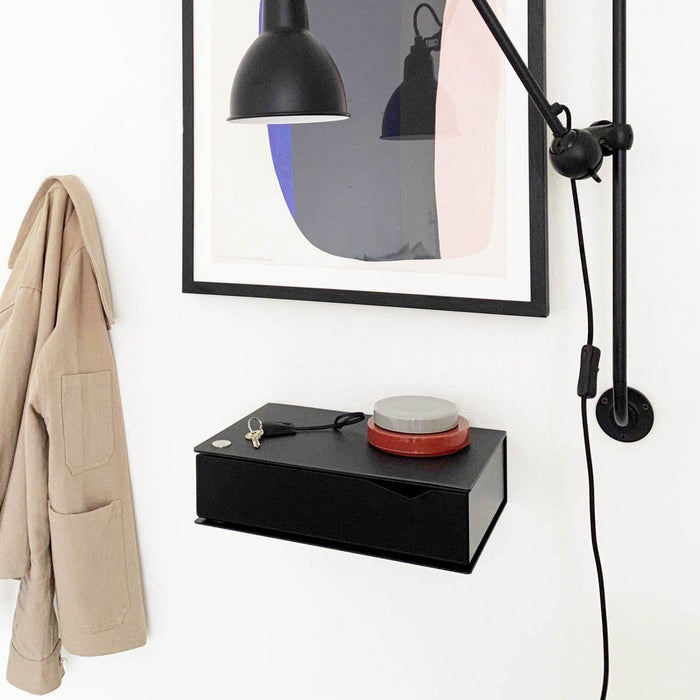 Wand-Nachttisch: 2 Stk. - BESIDE - schwarz mit schwarzer Schublade