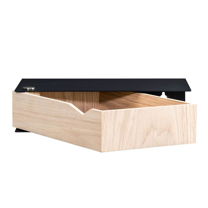 Wall-mounted bedside table: 1 pc. - BESIDE - black with oak drawer