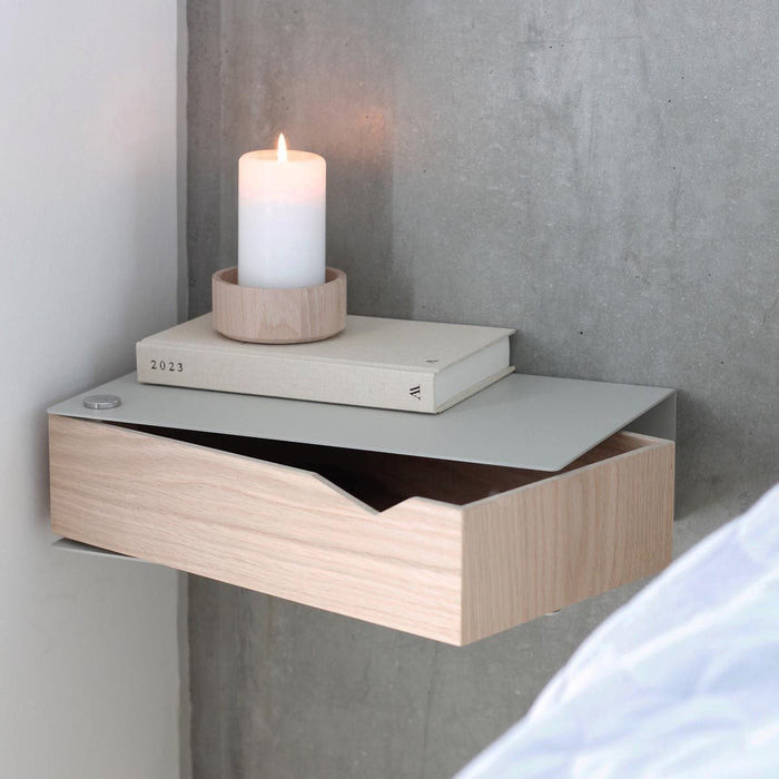 Wand-Nachttisch: 1 Stk. - BESIDE - grau mit Schublade aus Eichenholz