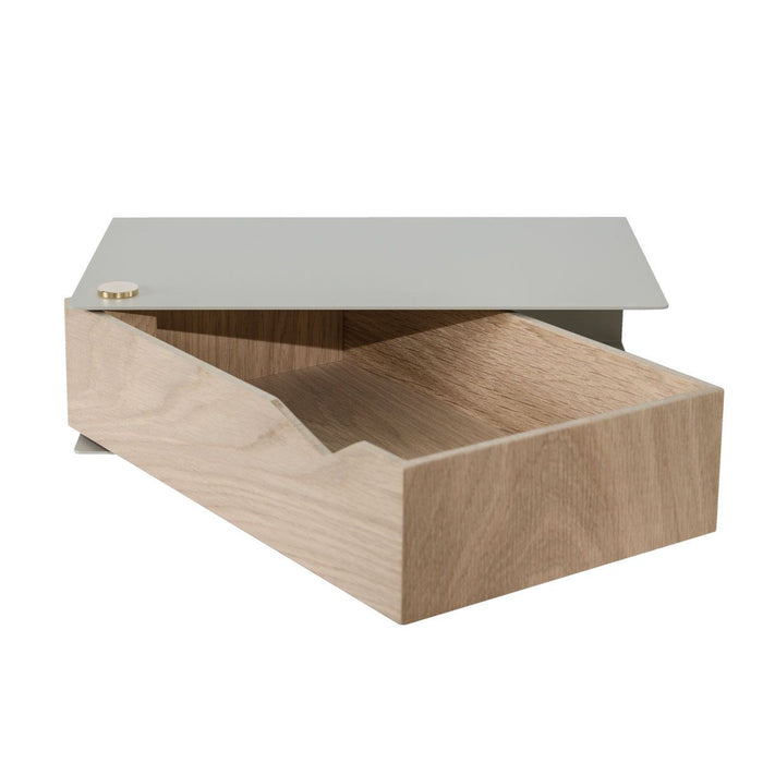 Wand-Nachttisch: 2 Stk. - BESIDE - grau mit Schublade aus Eichenholz