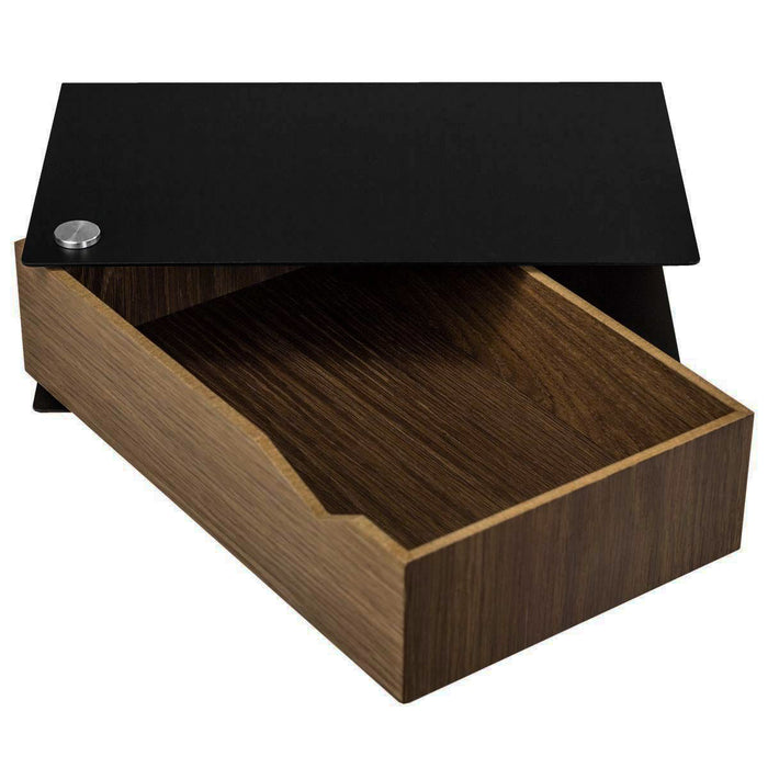Wall-mounted bedside table: 1 pc. - BESIDE - black with dark oak drawer