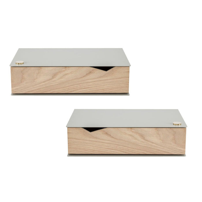 Wand-Nachttisch: 2 Stk. - BESIDE - grau mit Schublade aus Eichenholz