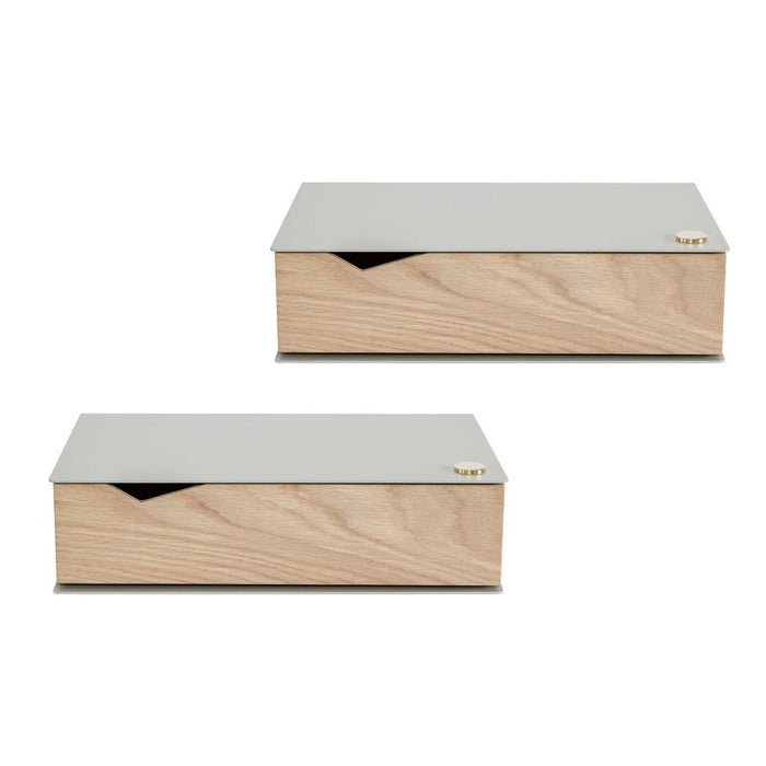 Wand-Nachttisch: 2 Stk. - BESIDE - grau mit Schublade aus Eichenholz