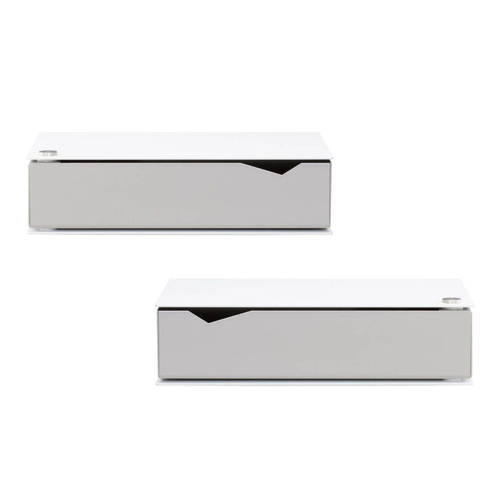 Wall-mounted bedside table: 2 pcs. - BESIDE - white with gray drawer