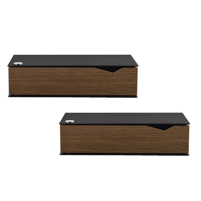 Wall-mounted bedside table: 2 pcs. - BESIDE - black with dark oak drawer