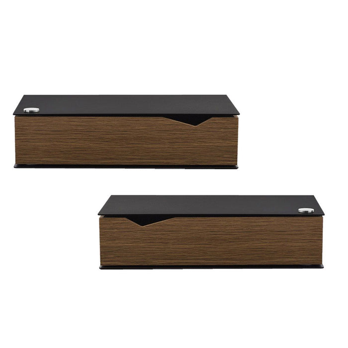 Wall-mounted bedside table: 2 pcs. - BESIDE - black with dark oak drawer