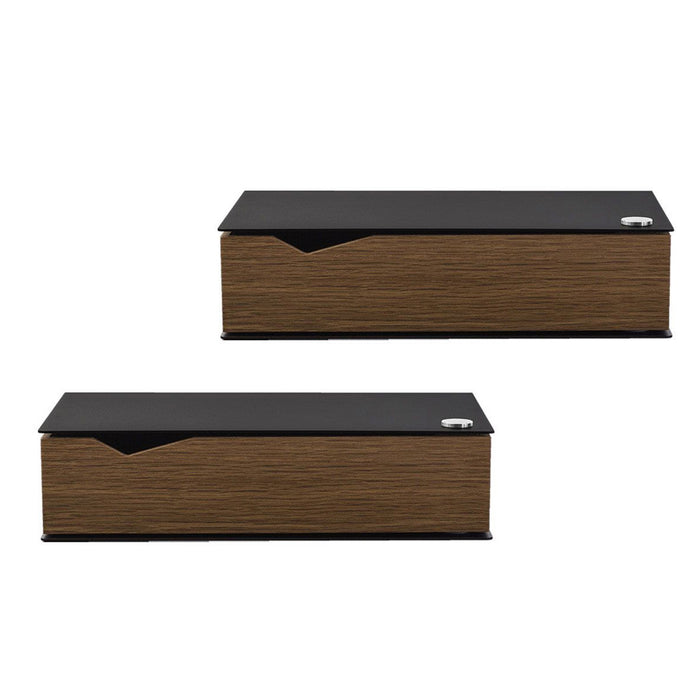 Wall-mounted bedside table: 2 pcs. - BESIDE - black with dark oak drawer