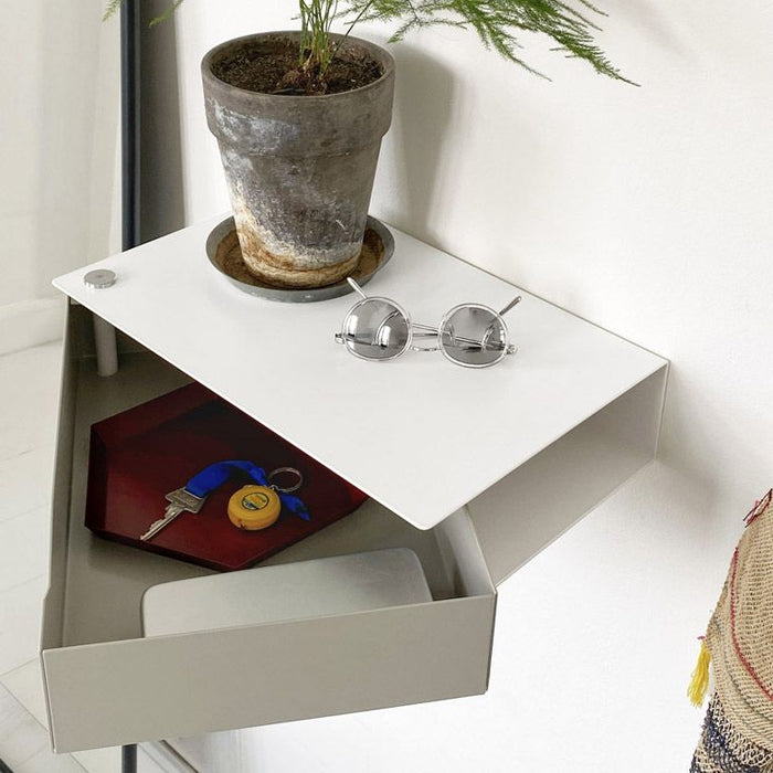 Wand-Nachttisch: 1 Stk. - BESIDE - weiß mit grauer Schublade