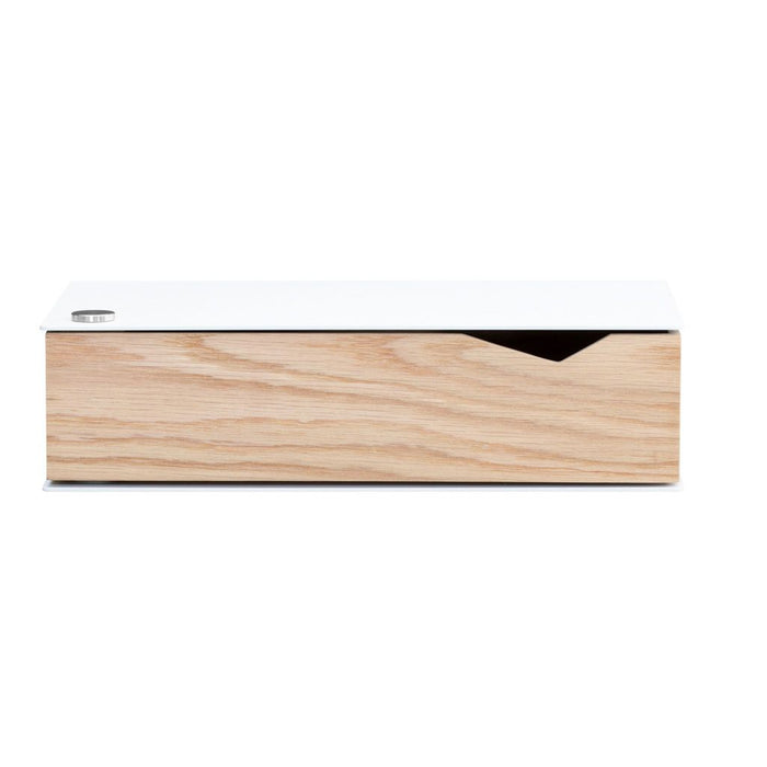 Wall-mounted bedside table: 1 pc. - BESIDE - white with oak drawer