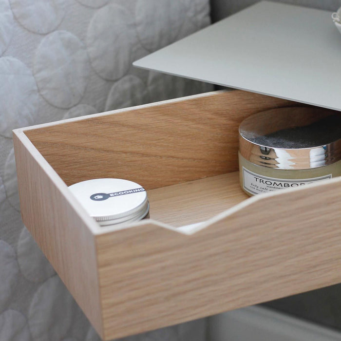 Wand-Nachttisch: 2 Stk. - BESIDE - grau mit Schublade aus Eichenholz