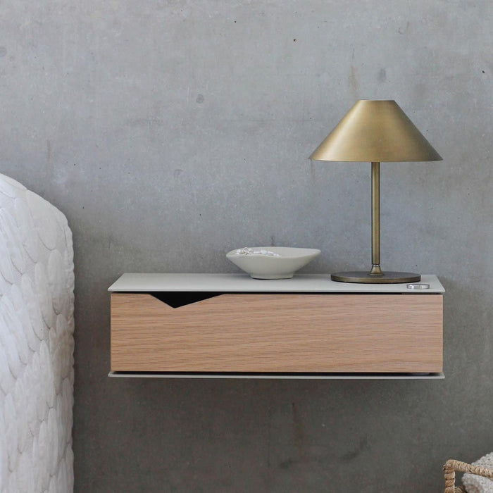 Wand-Nachttisch: 2 Stk. - BESIDE - grau mit Schublade aus Eichenholz