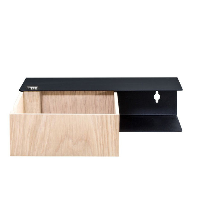 Wand-Nachttisch: 1 Stk. - BESIDE - schwarz mit Schublade aus Eichenholz
