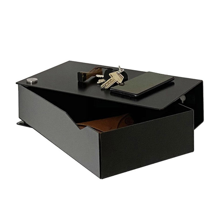 Wand-Nachttisch: 2 Stk. - BESIDE - schwarz mit schwarzer Schublade