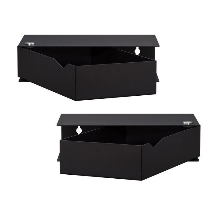 Wand-Nachttisch: 2 Stk. - BESIDE - schwarz mit schwarzer Schublade