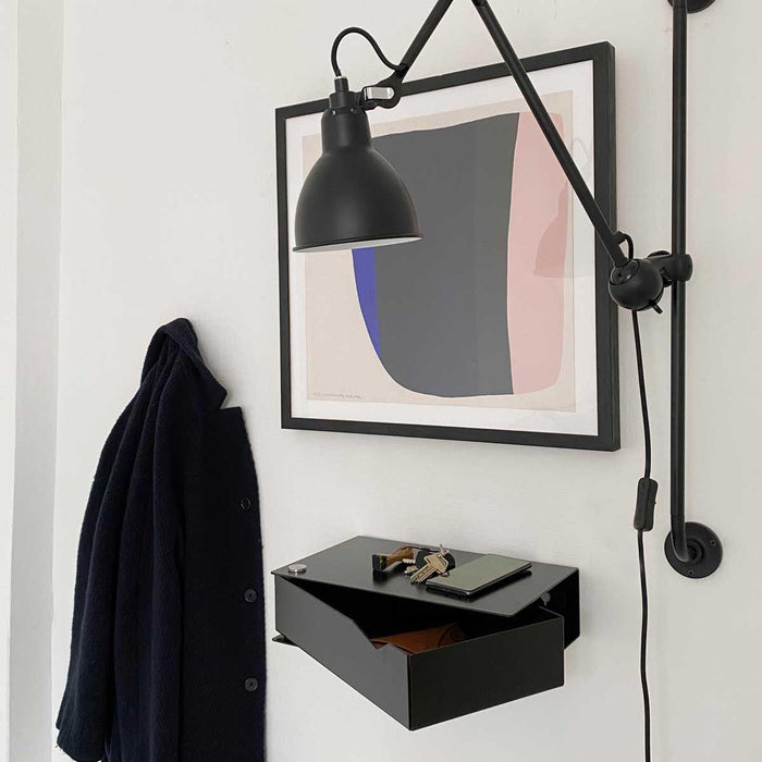 Wand-Nachttisch: 1 Stk. - BESIDE - schwarz mit schwarzer Schublade