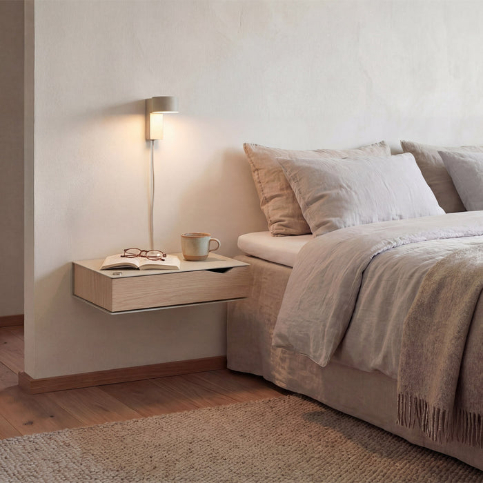 Wand-Nachttisch: 2 Stk. - BESIDE - grau mit Schublade aus Eichenholz