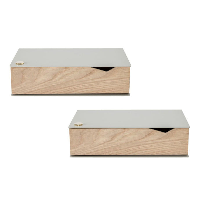 Wall-mounted bedside table: 2 pcs. - BESIDE - gray with oak drawer