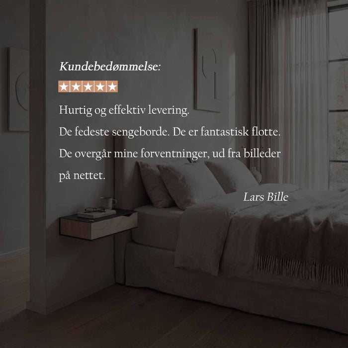 Wand-Nachttisch: 2 Stk. - BESIDE - weiß mit Schublade aus Eichenholz