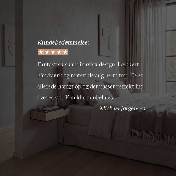 Wand-Nachttisch: 2 Stk. - BESIDE - schwarz mit Schublade aus Eichenholz