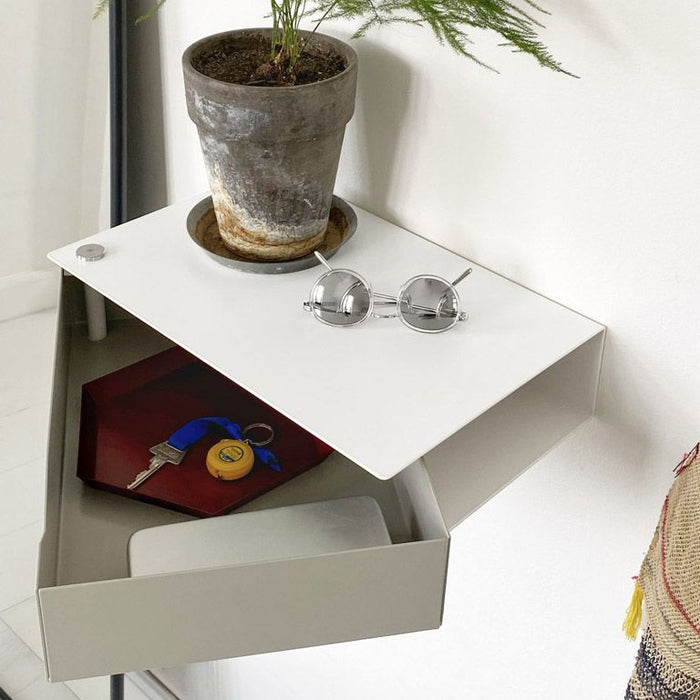 Wall-mounted bedside table: 1 pc. - BESIDE - white with gray drawer