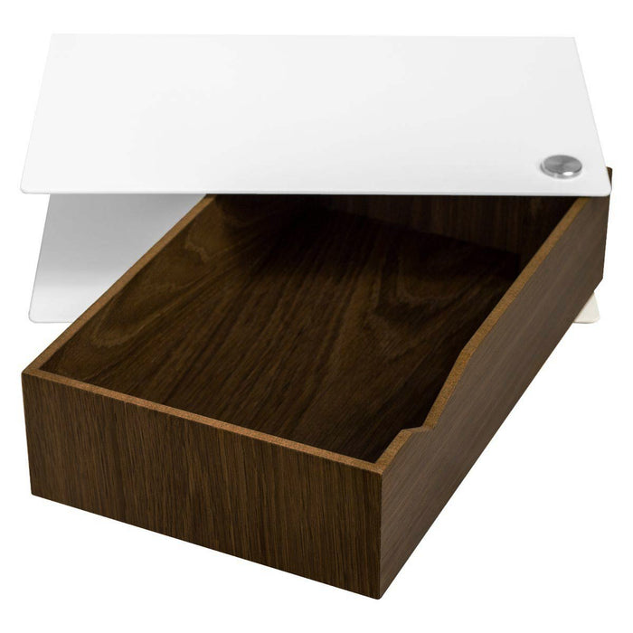Wall-mounted bedside table: 2 pcs. - BESIDE - white with dark oak drawer