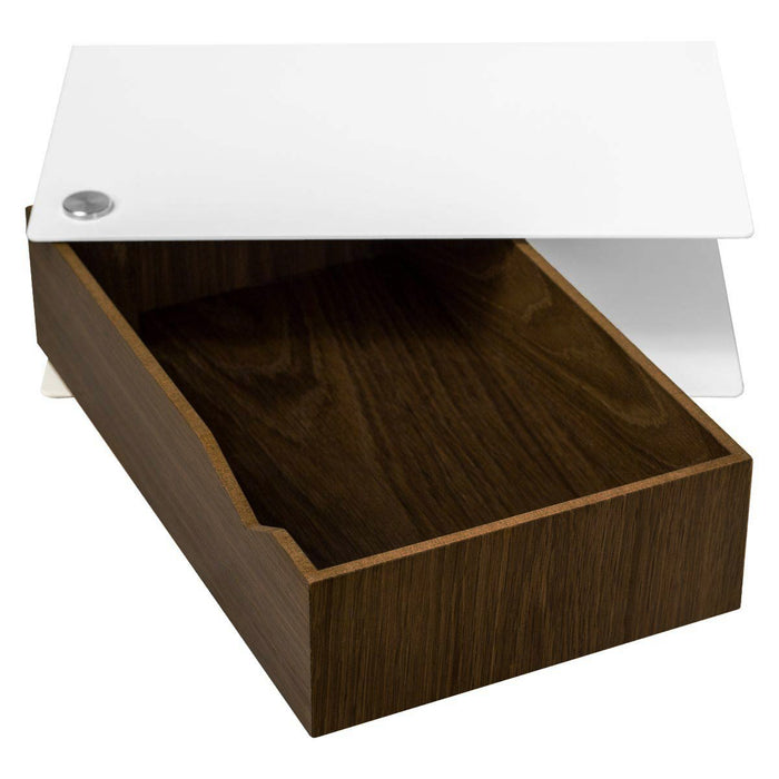Wall-mounted bedside table: 2 pcs. - BESIDE - white with dark oak drawer