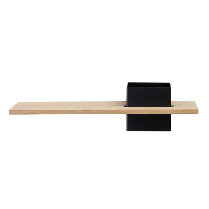 Box with shelf, wall-mounted: 1 pc. - LINE - black with oak shelf