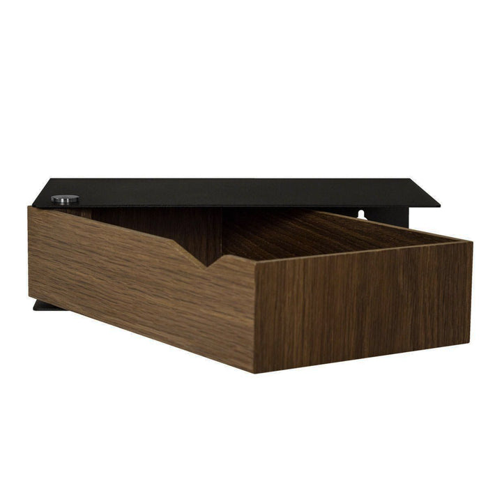 Wall-mounted bedside table: 2 pcs. - BESIDE - black with dark oak drawer