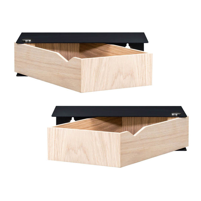 Wall-mounted bedside table: 2 pcs. - BESIDE - black with oak drawer