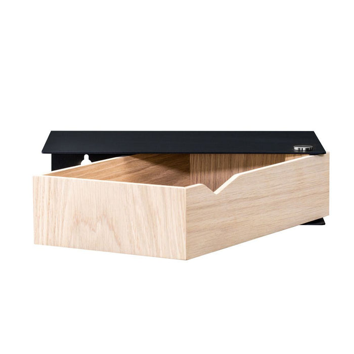 Wall-mounted bedside table: 1 pc. - BESIDE - black with oak drawer
