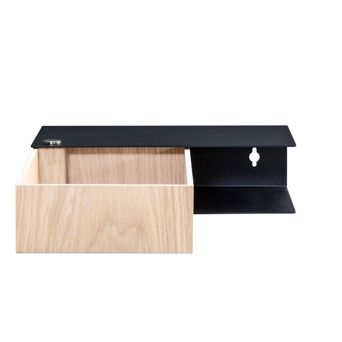 Wall-mounted bedside table: 1 pc. - BESIDE - black with oak drawer